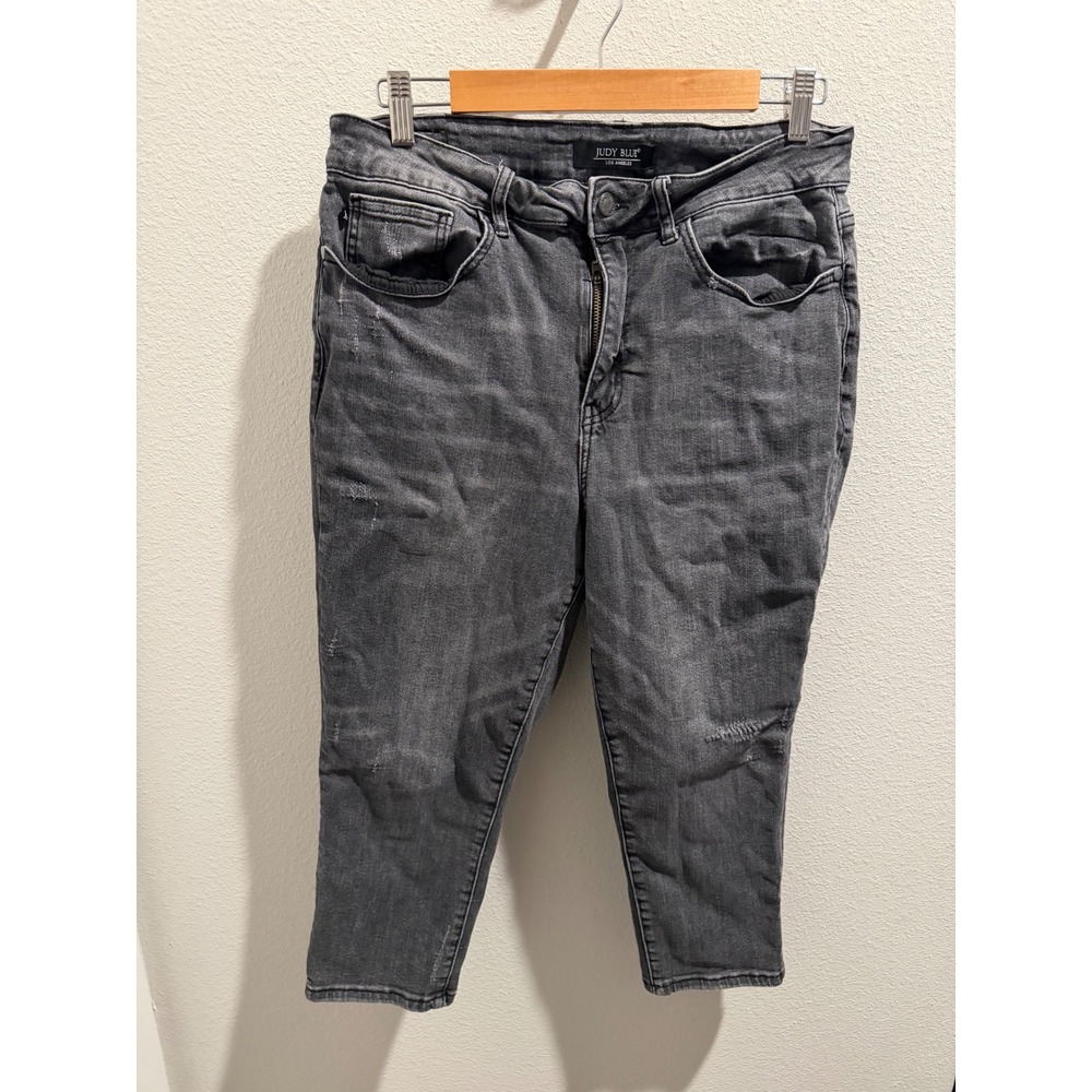 Judy Blue Los Angeles Black Faded Distressed Cropped Skinny Jeans 14W